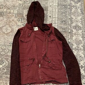 Others follow burgandy  zip front jacket